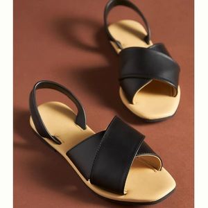 NWOB Nisolo Leather All-Day Cross Strap Sandal. Black